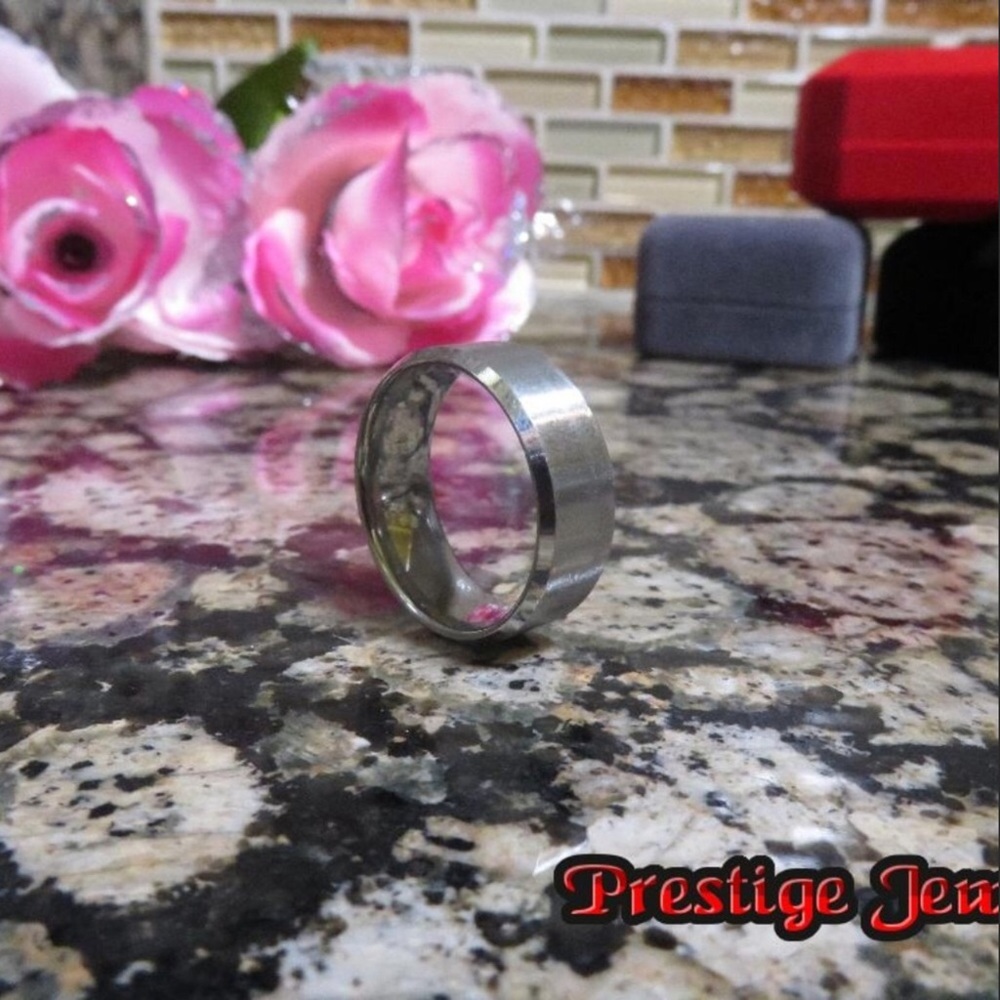 New stylish silver brushed steel wedding ring